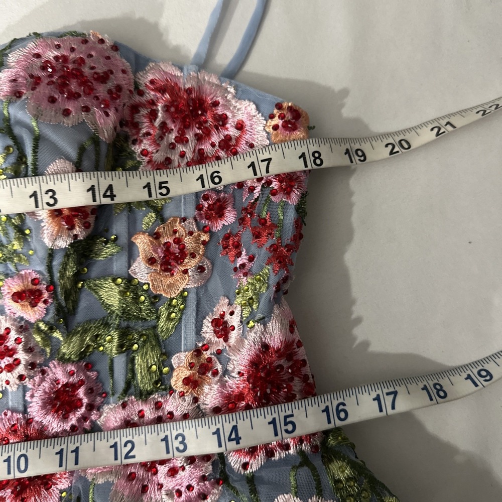 NWT MAC DUGGAL [‎ 10 ] 20651 Bustier Embroidered Floral A-Line Dress Blue J1803 - Picture 6 of 16